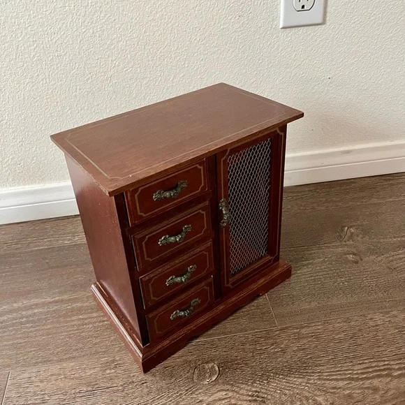 Wooden Jewelry Box with Side Cabinet and Four Drawers 6/9/10 Inches